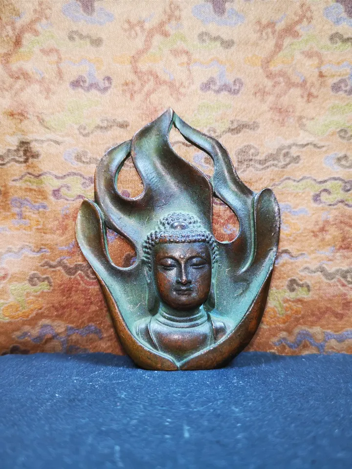 Gandhanra Vintage Shakyamuni Head Statue,Made of Red Copper,Height 2.9"