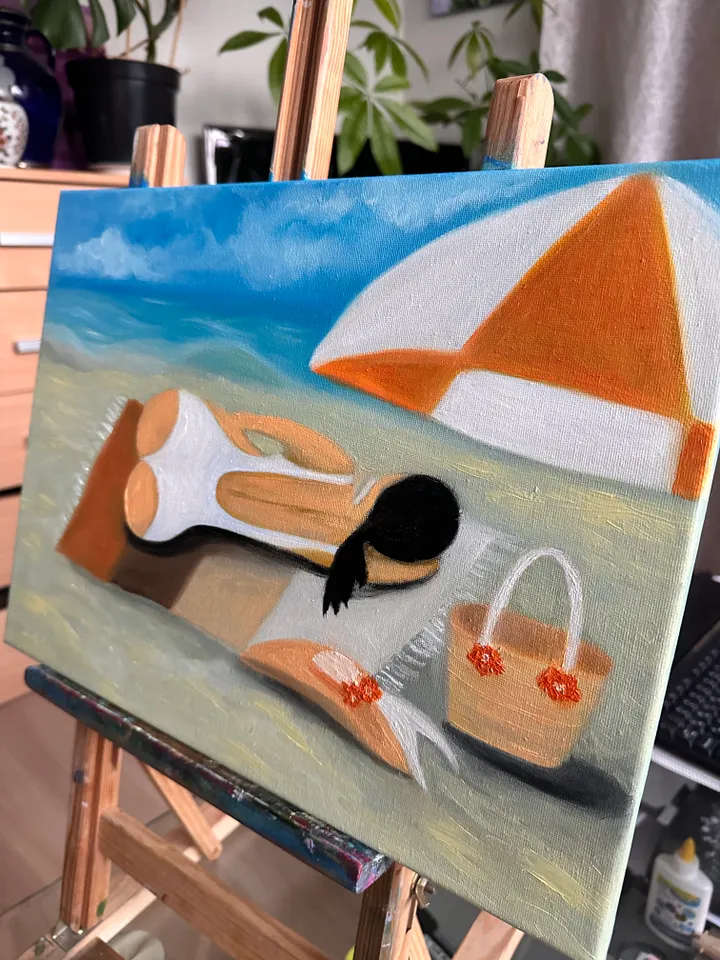Oil Painting Woman on the Beach Figurative art Women Female Portrait People Seascape Leisure and Travel Stretched Canvas 30 x 40 cm 12 x16 inches Impressionism Modern Art Wall Decor
