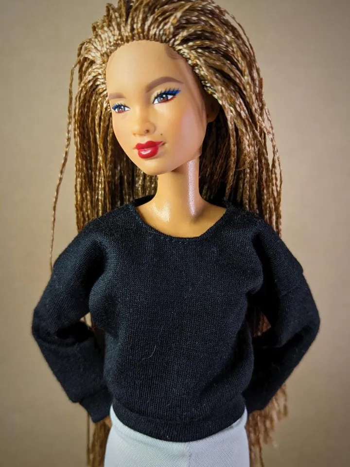 Black long-sleeve shirt for 1/6 scale fashion female dolls