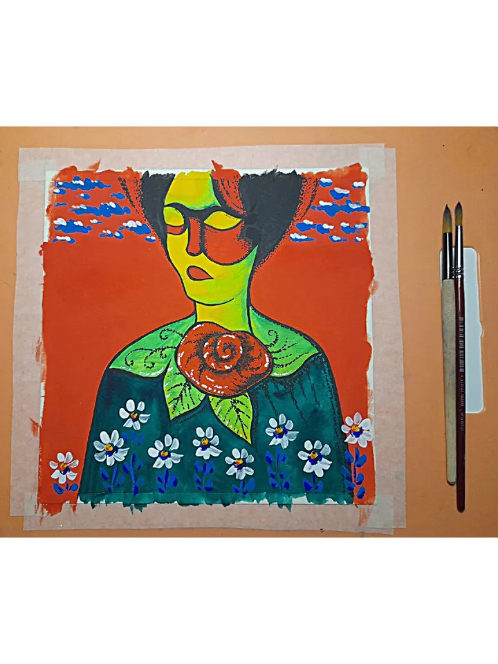 Woman Portrait Painting Figurative Original Art Female Artwork Rose Painting 8 by 8 Above Sofa Art by TatianaArtShop