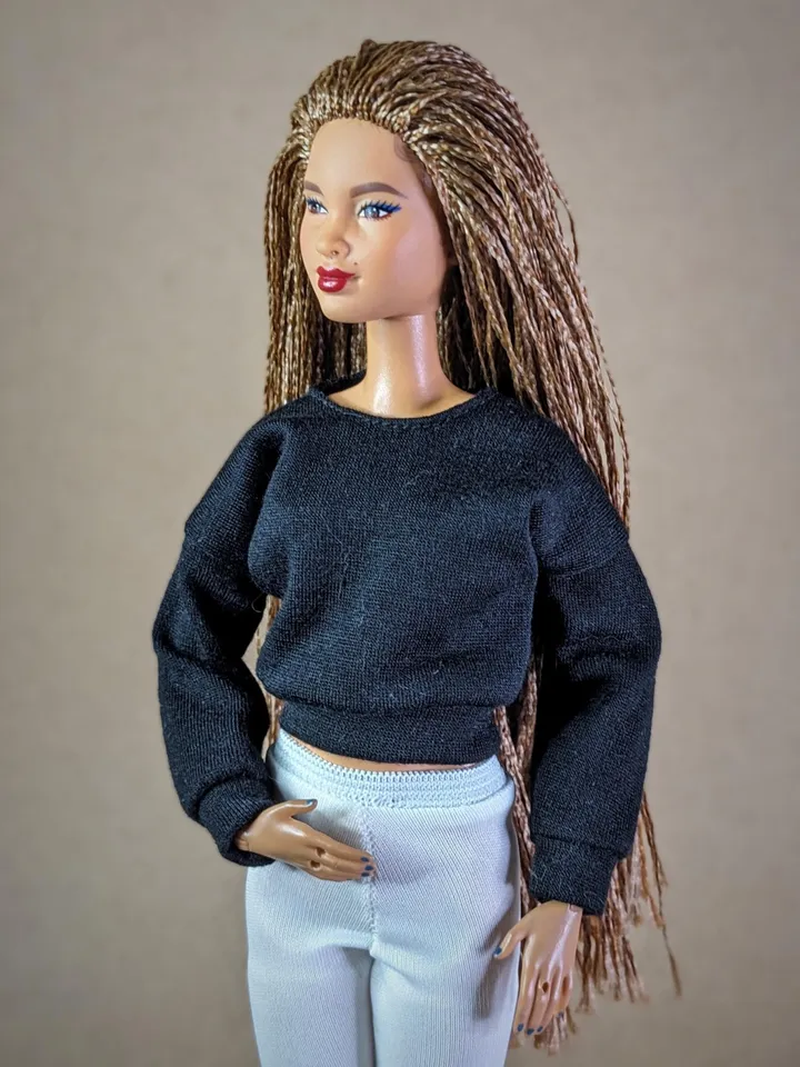Black long-sleeve shirt for 1/6 scale fashion female dolls