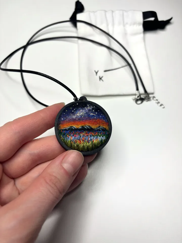 Art pendant. Miniature landscape painting