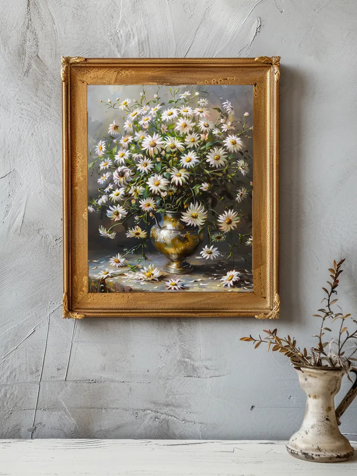 Digital Art Print Set of 3 vintage Renaissance paintings of roses, daisies and marigold flowers. Wall art. Home Decor. Instant download.