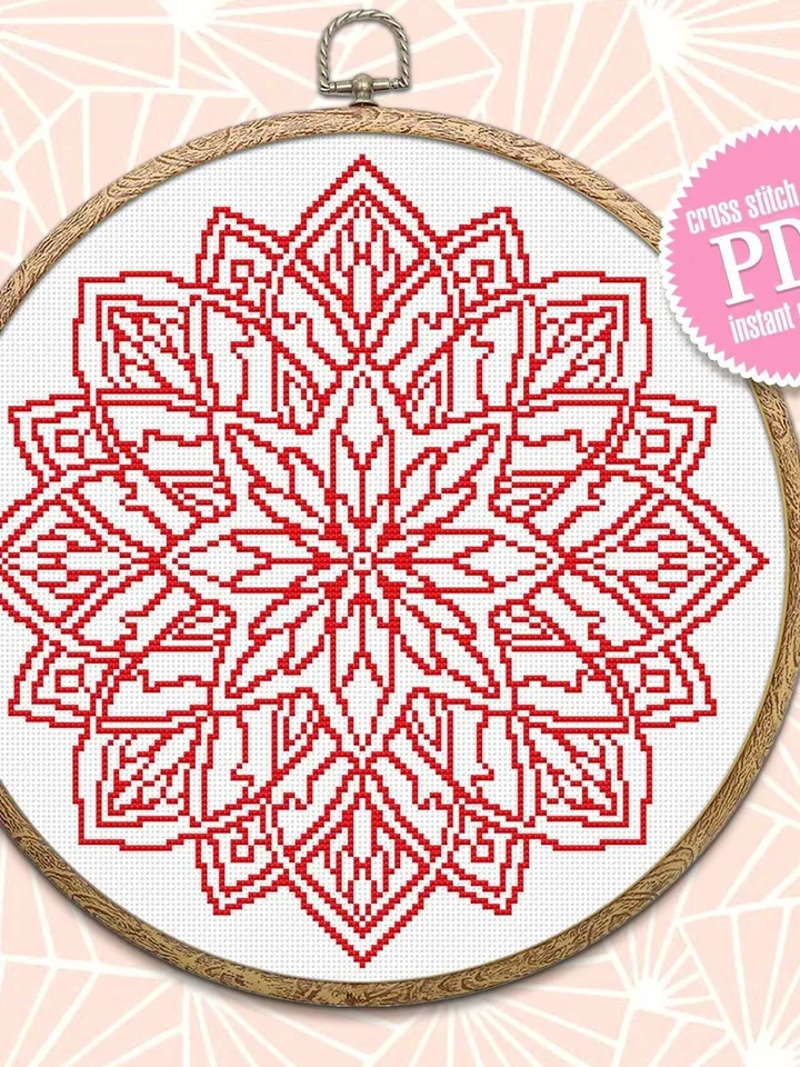Mandala cross stitch pattern download PDF Flower mandala digital Monochrome cross stitch Mandala ornament geometric pattern Home decor #M4