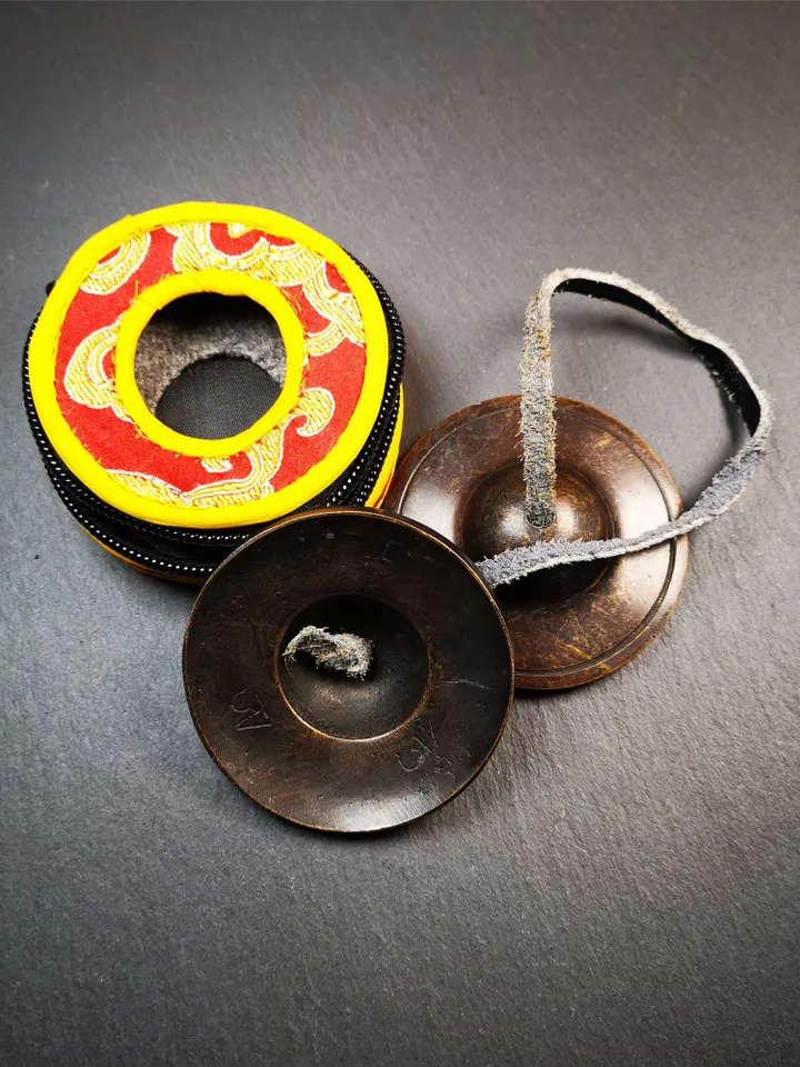Gandhanra Customized Engrave Tibetan Cymbals,6.5cm Tingsha Bell,Buddhism Ritual Implement,Handmade in Nepal,Dark Color