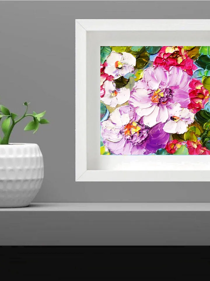 Peony Painting Impasto Original Art Floral Wall Art Flowers Small Oil Painting 6x6