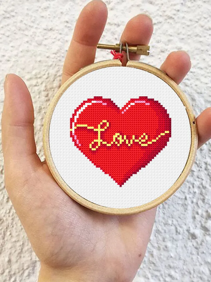 Love hearts cross stitch pattern PDF download Sampler cross stitch funny valentine, Happy Valentines day, Small heart cross stitch chart #T8