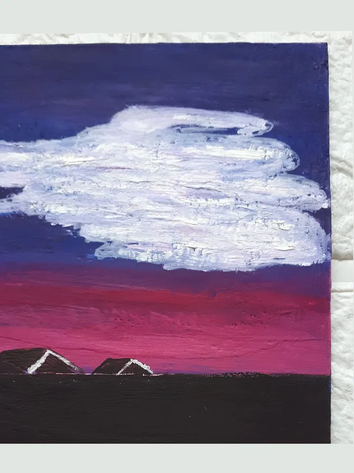 Moon Night Scenery Painting,  Original Oil Miniature
