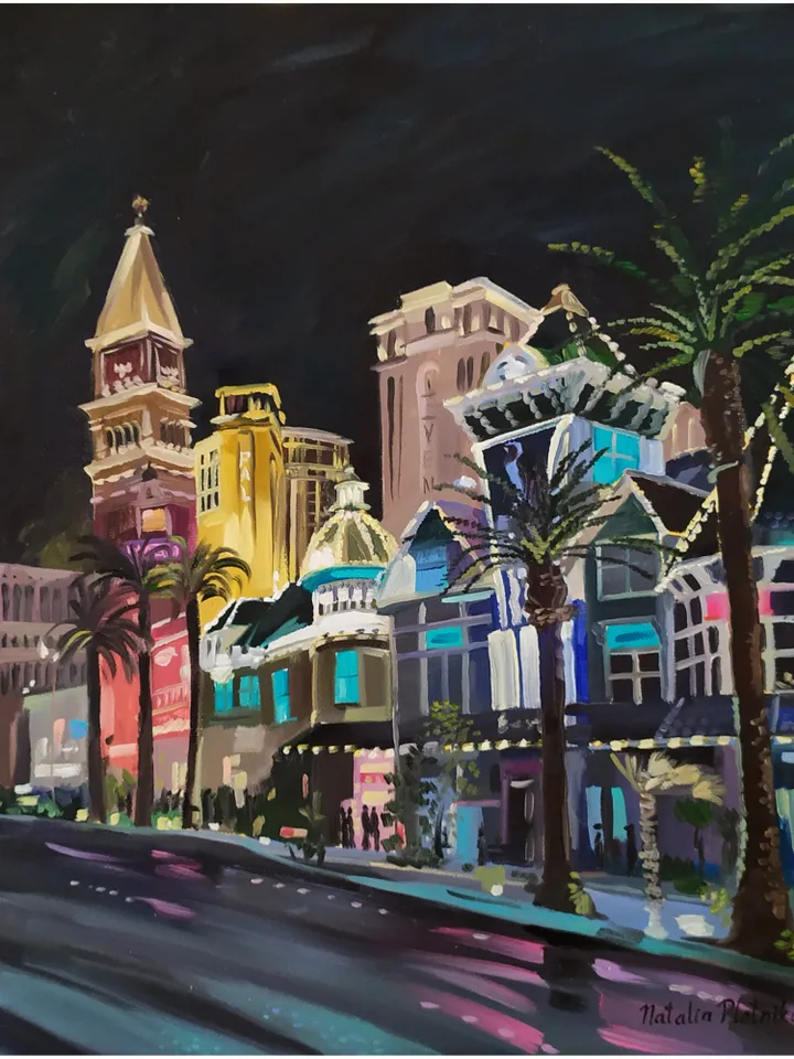 Las Vegas painting Original art Night City Vegas artwork 16 by 16 inches Nevada wall art on canvas painting oil