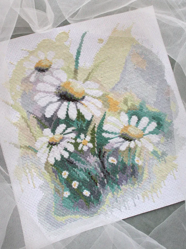 Cross stitch pattern Chamomiles, floral design PDF