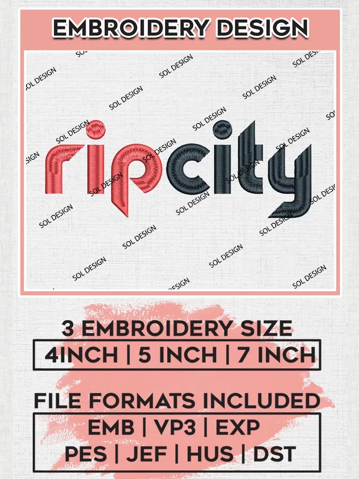 Portland Trail Blazers Rip City Embroidery Design Files, NBA Portland Trail Blazers Embroidery Design Files, NBA Teams Embroidery Design, NBA Machine Embroidery Designs, NBA Embroidery Designs, Digital Download