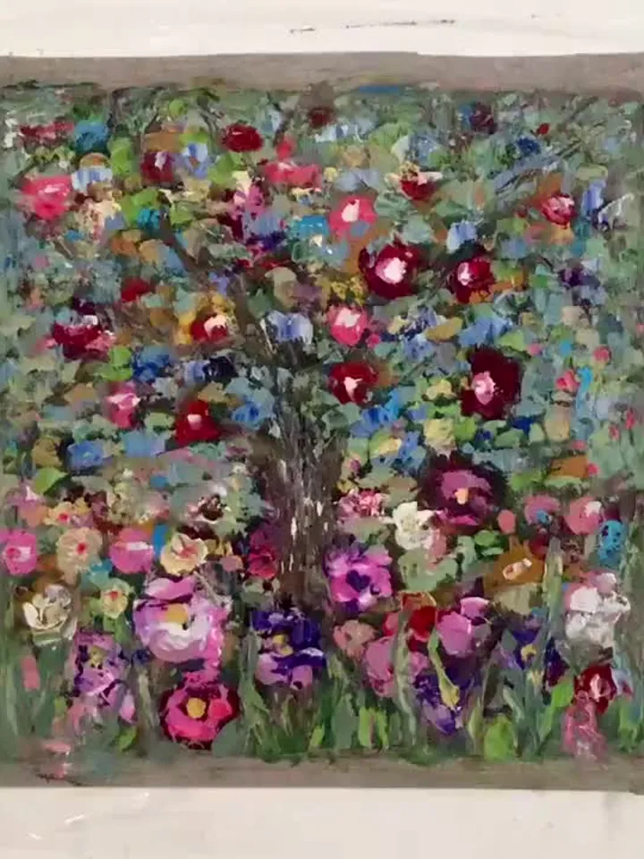 Apple tree original oil painting on unstretched canvas,Klimt inspired,impasto style textured painting,wall decoration,one of a kind.