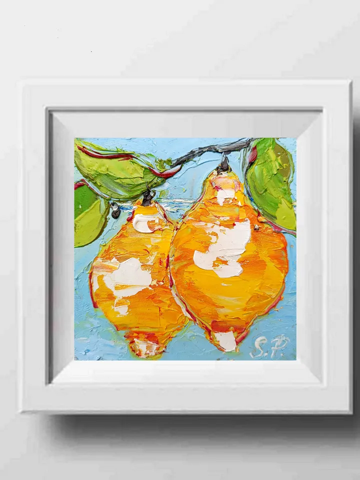 Lemons Painting Original Art Impasto Oil Painting 4x4 painting Lemons Small Painting by ArtProkopaloSv