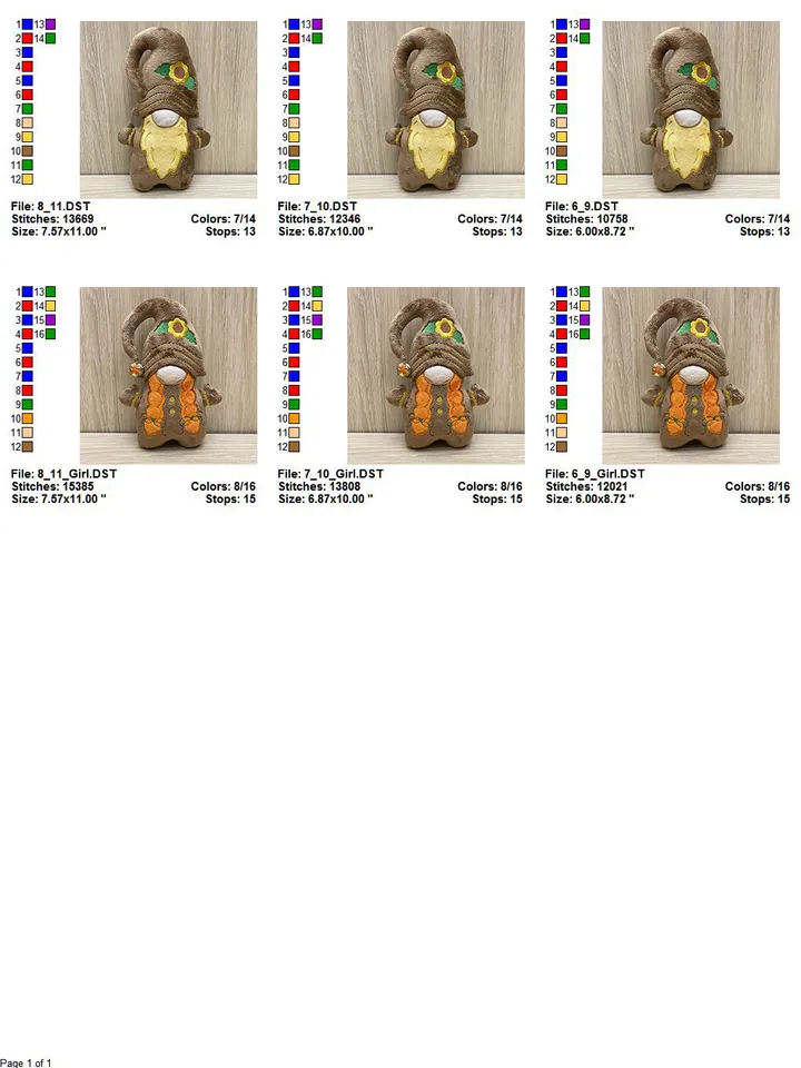 ITH Gnome Thanksgiving toy soft stuffed in the Hoop Digital Design for Machine Embroidery