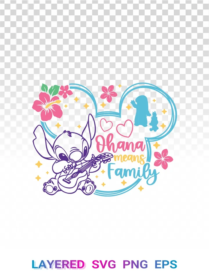 Stitch PNG Ohana Family, Disney Lilo SVG, Hawaiian Clipart