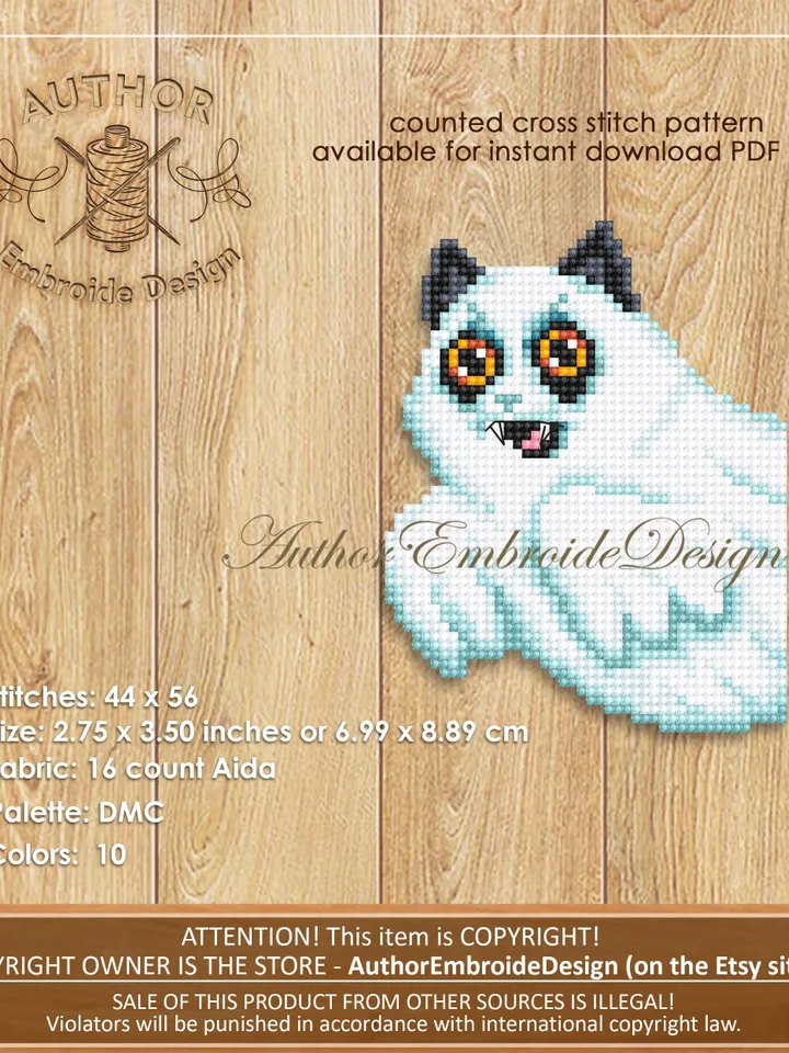 Halloween corner bookmark cross stitch pattern PDF download Ghost cat cross stitch chart, Halloween bookmark pattern digital PDF #B347