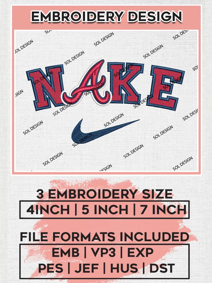 Nik.e Atlanta Braves Team Logo Embroidery Design, MLB Team Embroidery files, Atlanta Braves Baseball Team, MLB Braves Team, Digital Download