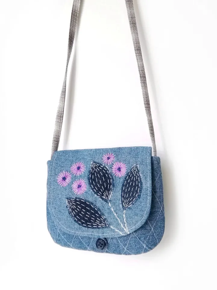 Handcrafted Mini Embroidered Denim Crossbody Purses for Women: Small Shoulder Bags, Cross Body Handbags - Unique Handmade. FREE SHIPPING!