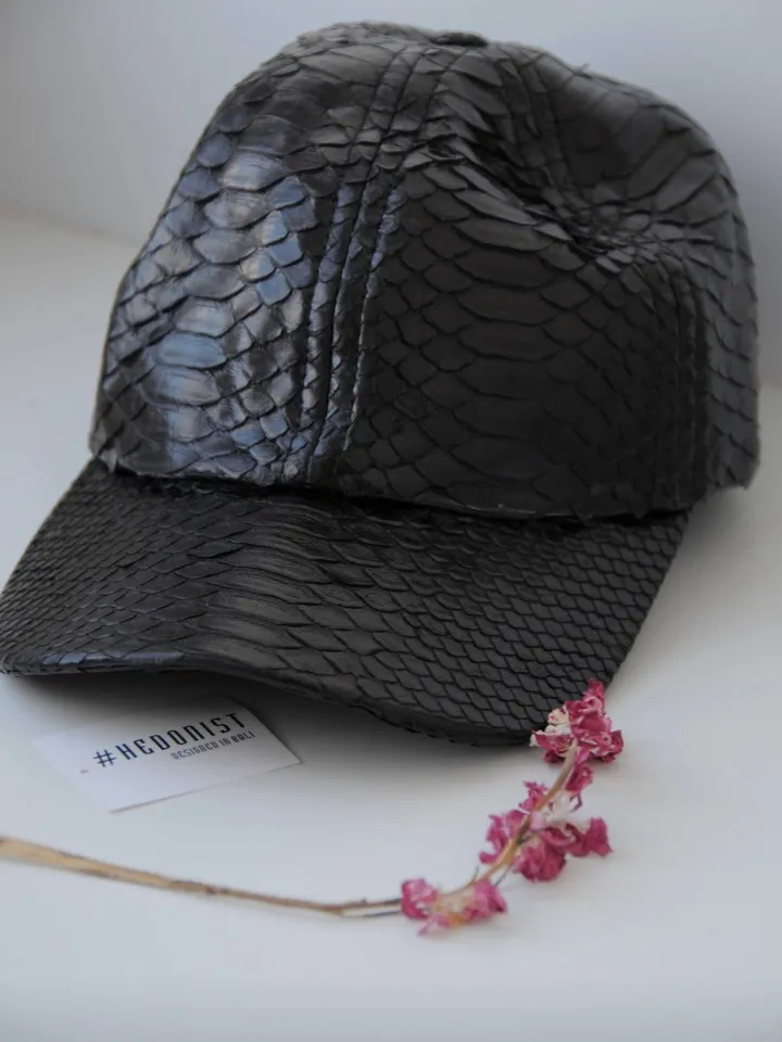 Genuine python skin women baseball cap | women accessories | exotic leather cap | genuine python skin | Black leather cap