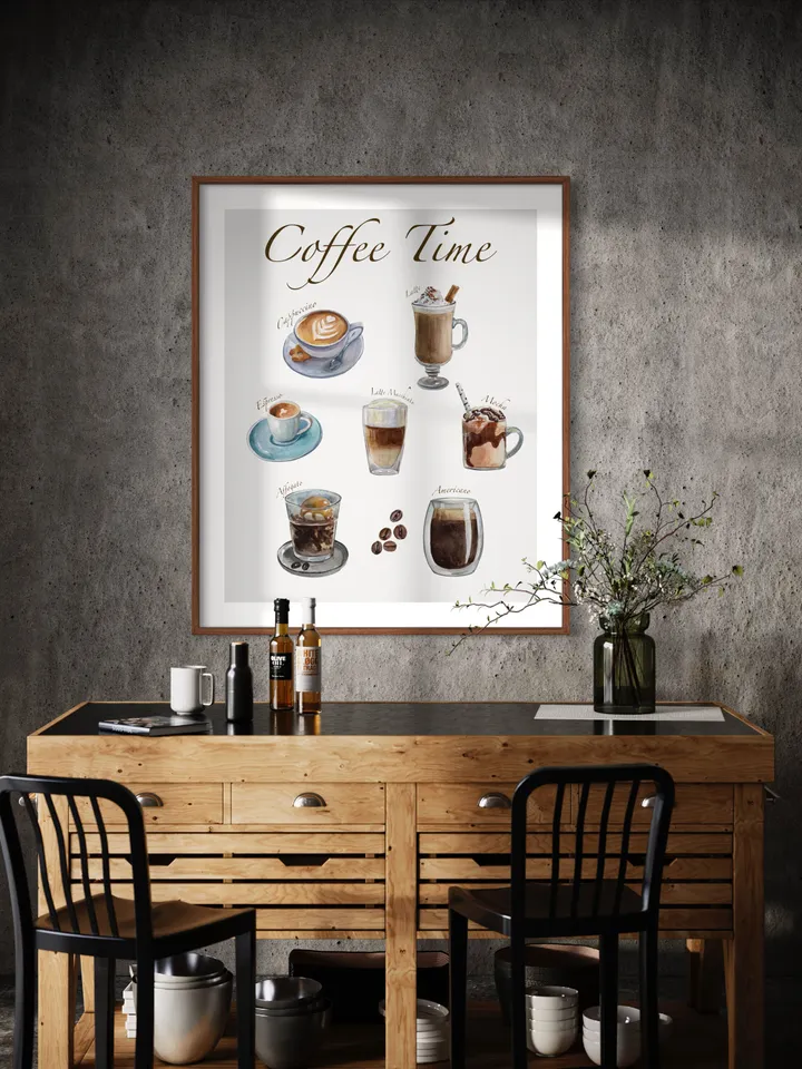 Coffee Watercolor Painting Print, Minimal Boho Coffee, Coffee Lover Gift, Modern Coffee Poster, Kitchen Print, Enjoy Coffee Print,Cup
