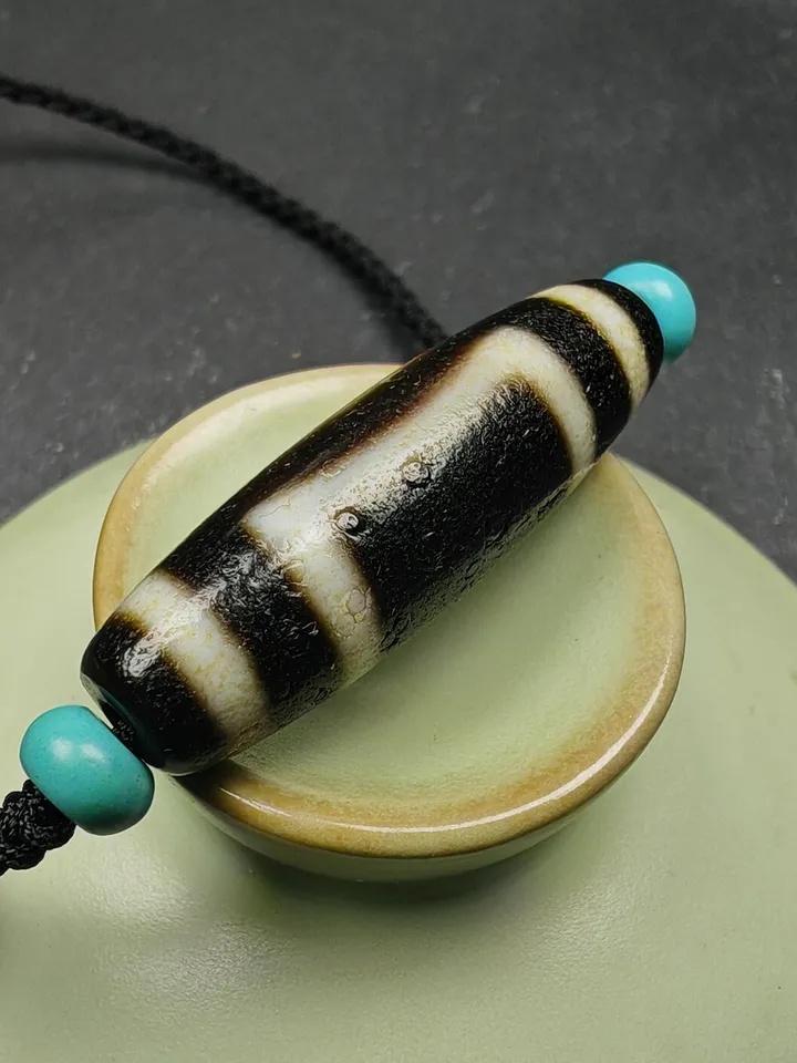 Gandhanra Antique Tibetan Dzi Bead Necklace,2 Eyes Heaven & Earth Dzi Amulet,36 x 11mm,40 Years Old