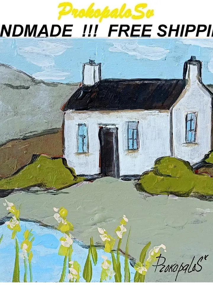 Scotland Art Original Small Oil Painting House Portrait Scottish Art Highland Painting Landscape Painting Scotland Gifts Original Art