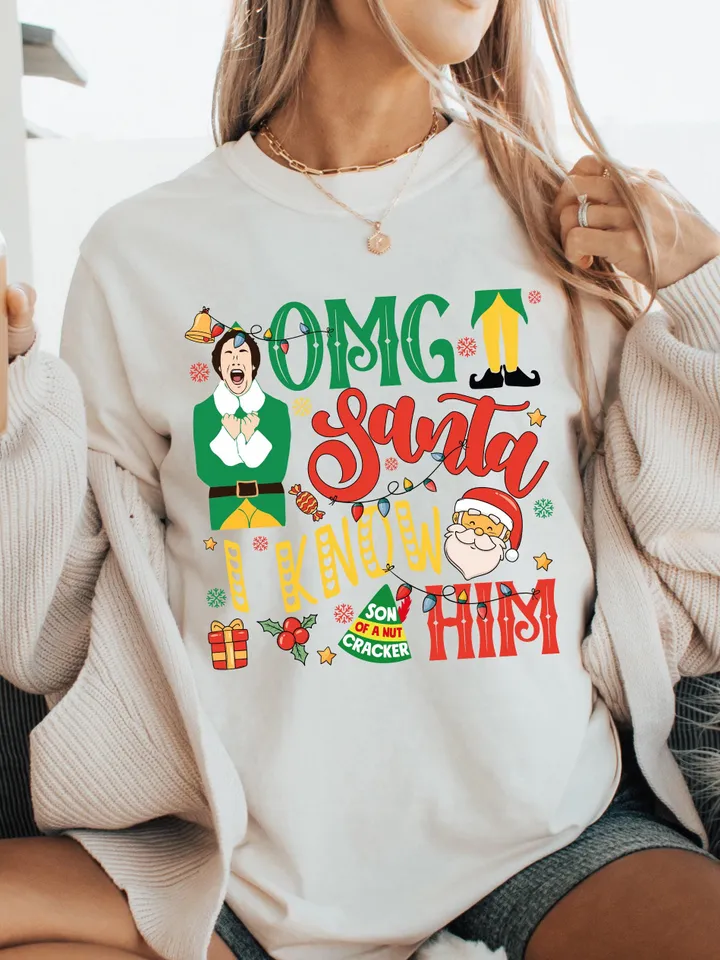 The Elf OMG! Santa I know him! Retro Christmas Movie png sublimation, Digital File / Sublimation Design Download / PNG / Elf Christmas Movie