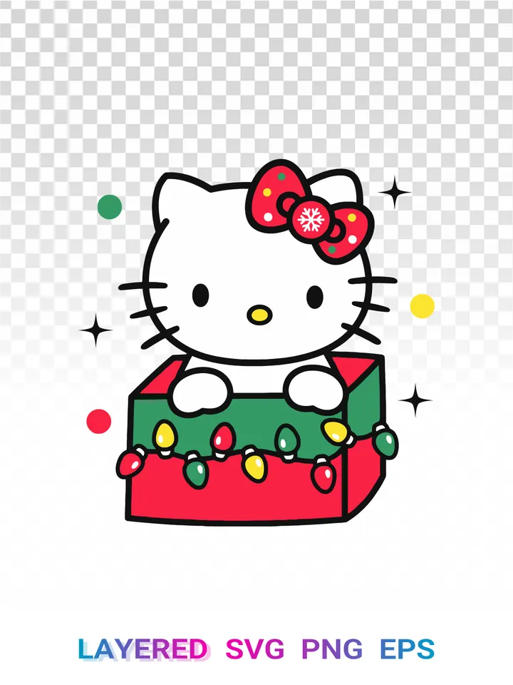 π Hello Kitty Christmas Gift Box SVG PNG, Sanrio Lights