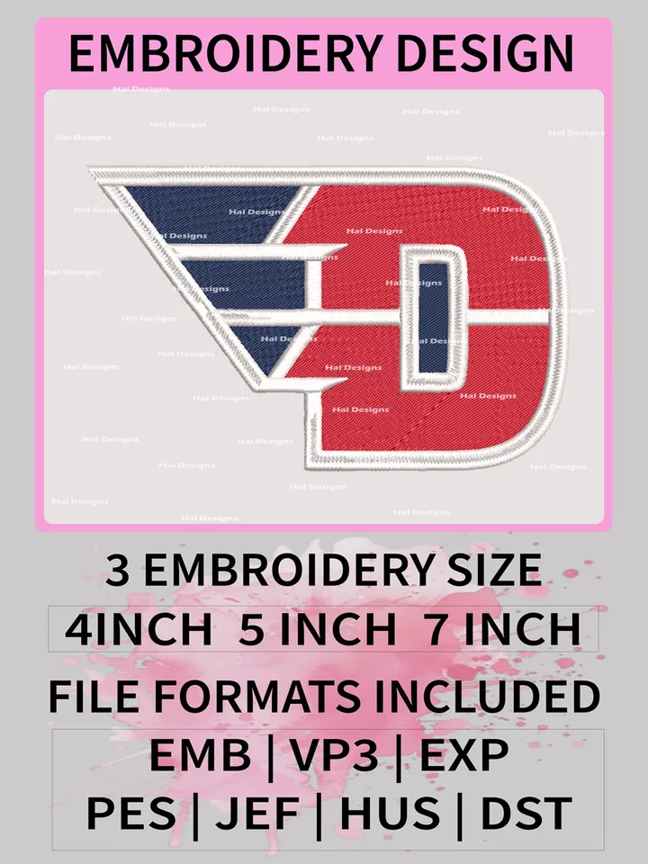 Dayton Flyers Embroidery Designs, NCAA Logo Machine Embroidery Files, College Team Embroidery Patterns