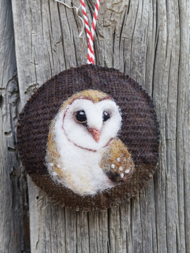 Needle felted barn owl ornament, wool Christmas ornament, made to order