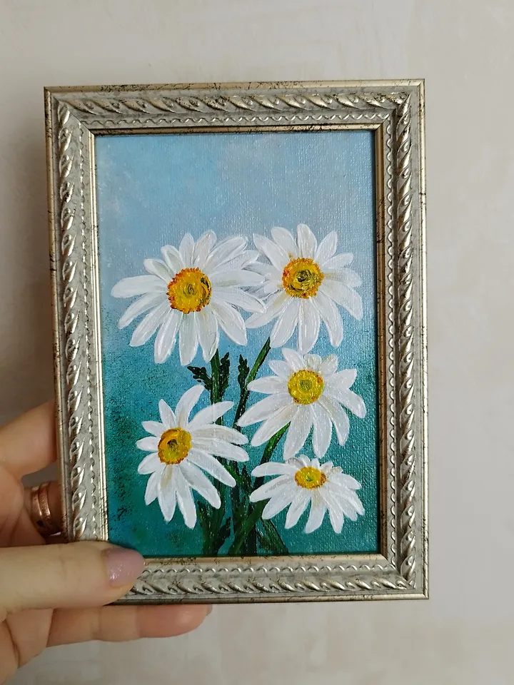 Daisies Small Painting Art Impasto Wall Decor