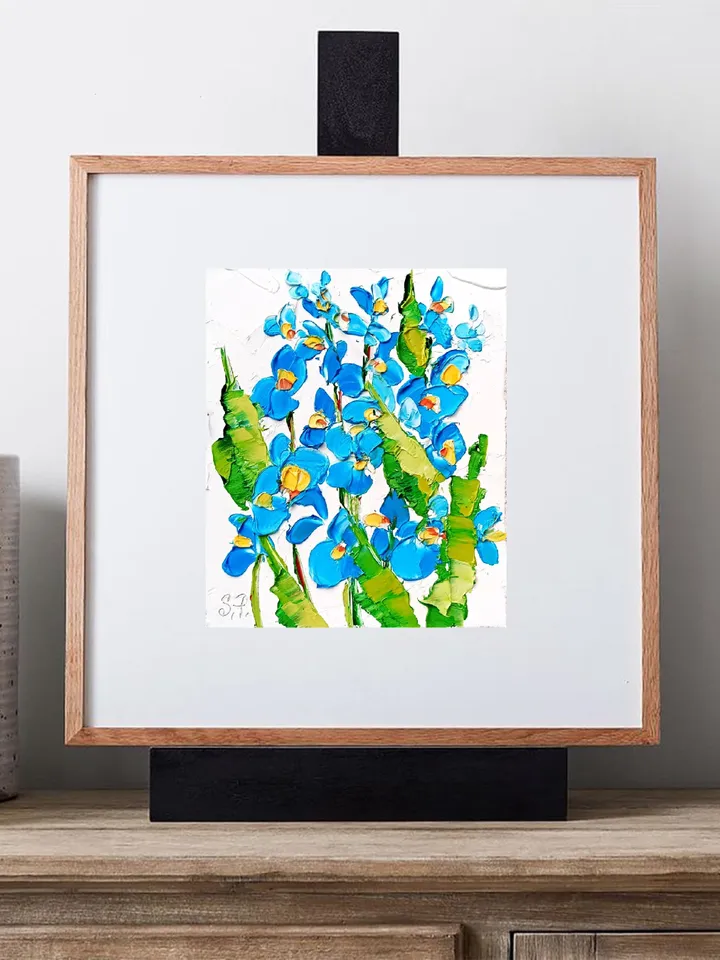 Texas Bluebonnet Painting Flower Original Art Impasto Oil Painting Floral Small Art 6 by 5 by ArtProkopaloSv