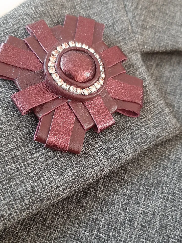 Medal men's lapel pin Leather boutonniere for him 3rd anniversary gift