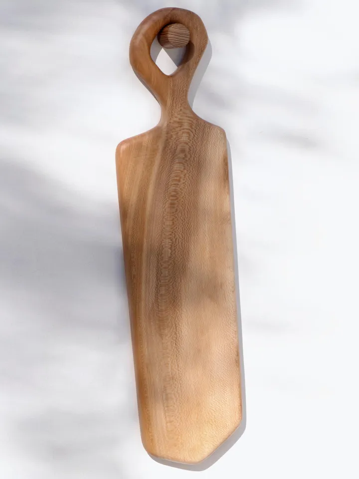Organic Shaped Wood Serving Board with Handle - carved by hand - offered in local Pennsylvania Walnut, Sycamore, Maple - Long Serving Board