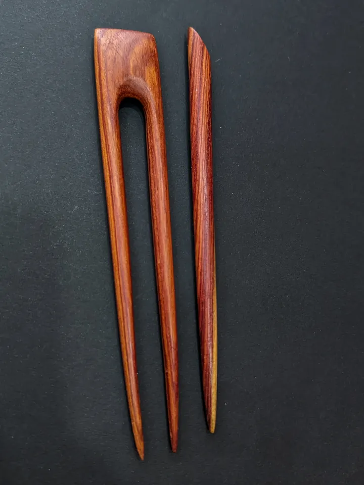Classic set of wooden hairpin and hair stick made of valuable pao rose wood. Handmade carved hairpins.