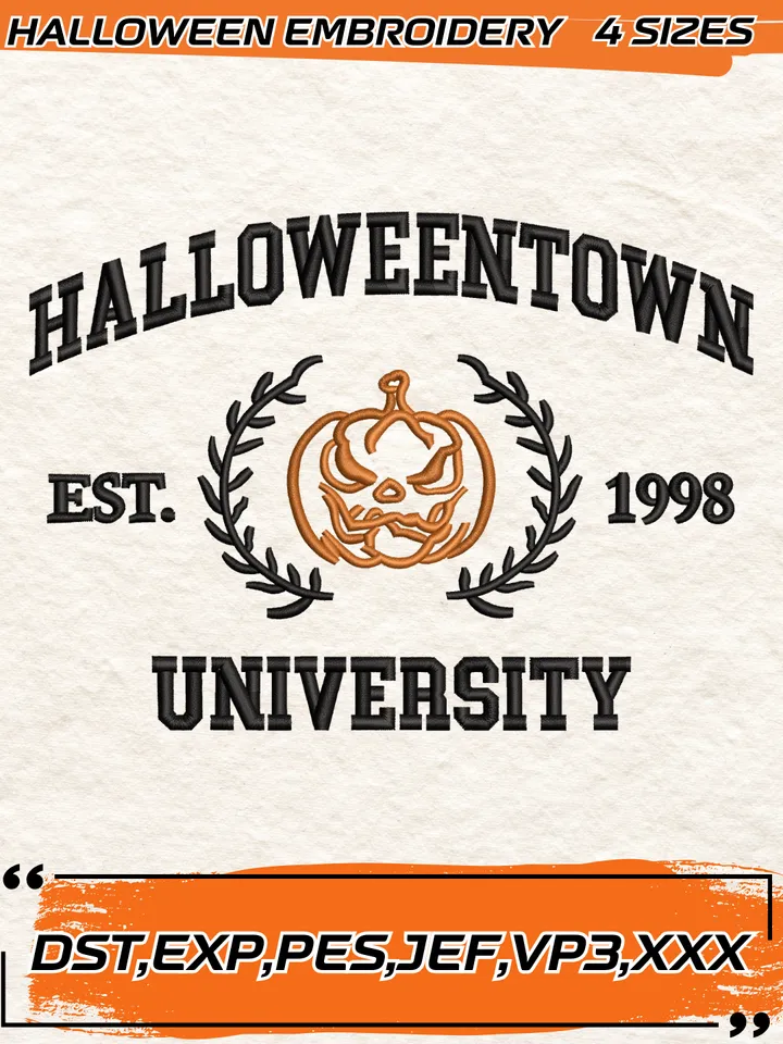 Halloween Town University Embroidery Design,Halloween Embroidery Design,4 Sizes, Digital Download