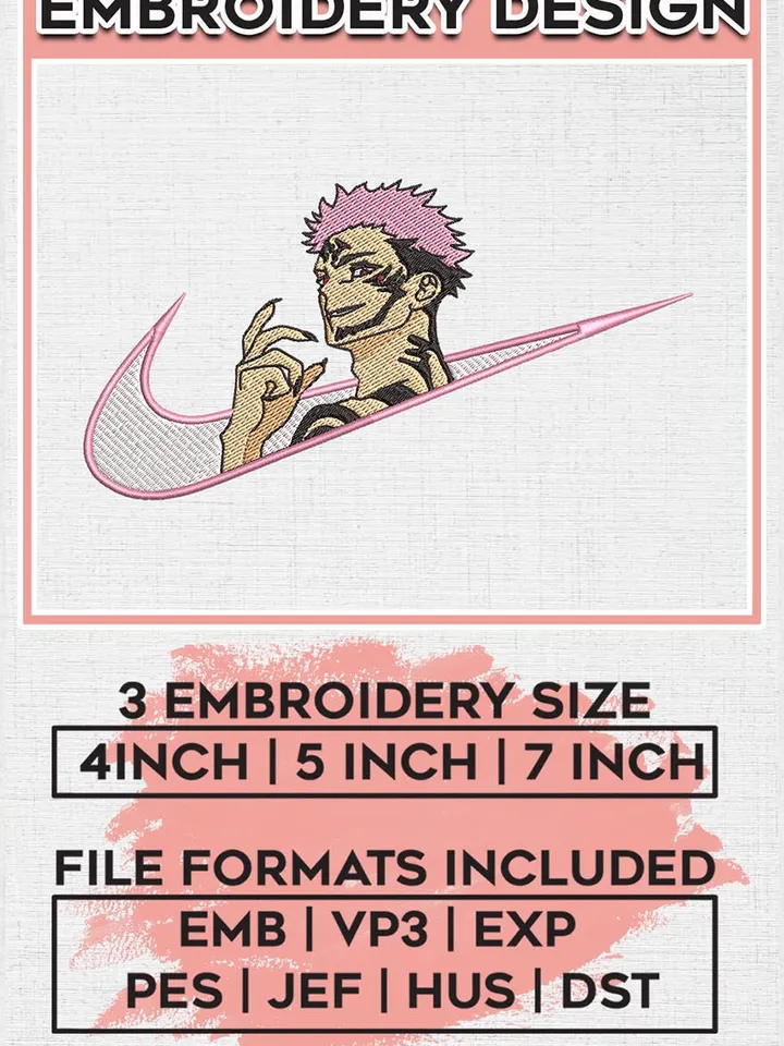 Jujutsu Kaisen Nike, Itadori Yuji Nike Embroidery Files, Nike Embroidery, Anime Inspired Embroidery Design EMB_ANIME_203