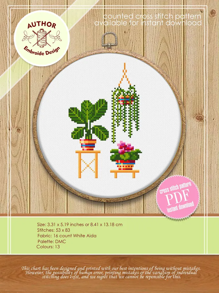 Home plants cross stitch pattern download PDF Floral cross stitch chart, Easy small cross stitch sampler, Plant lovers, DIY Home decor #P12