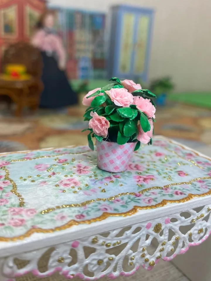 Flower in a flowerpot. miniature dollhouse. 1:12. Plant for a doll. Flowers for a doll.