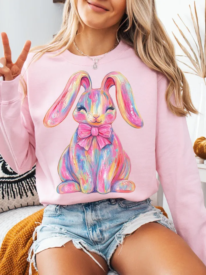 Brushstroke Bunny Easter Png, Bunny Coquette Bow Png, Pink Bunny Png, Brushstroke Coquette Easter Png, Girls Easter Png, Preppy Easter Png