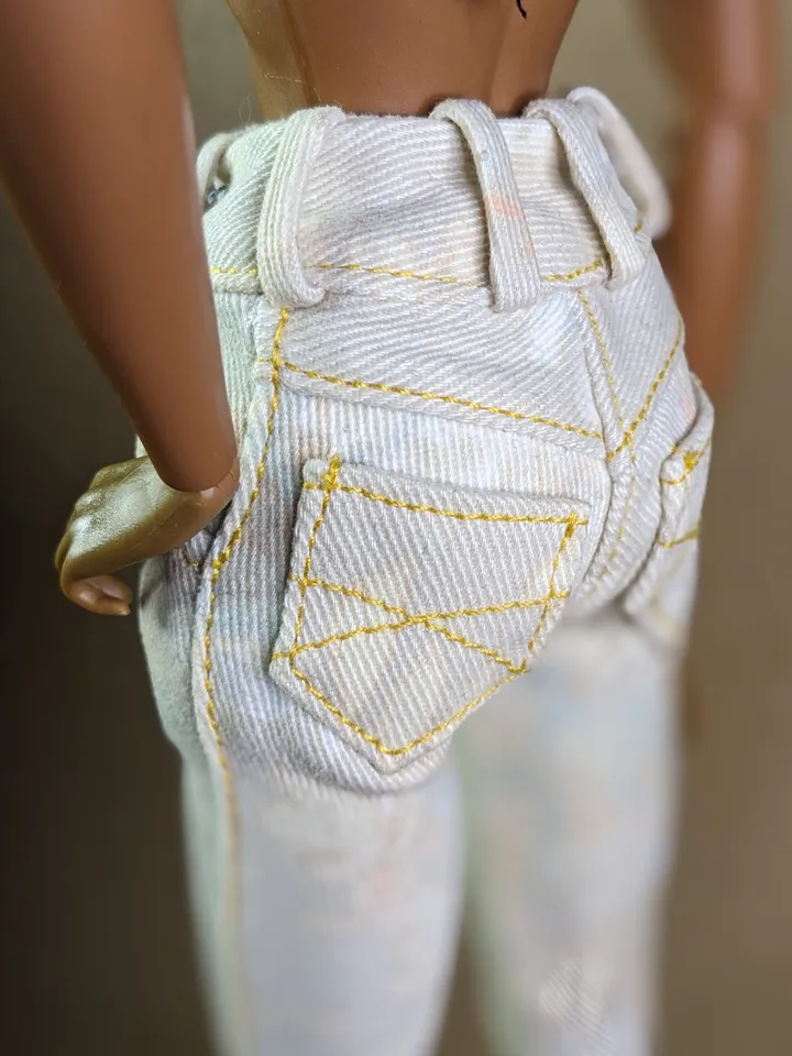 Handmade light-printed skinny jeans for 16-inch Fashion Royalty dolls (FR16)