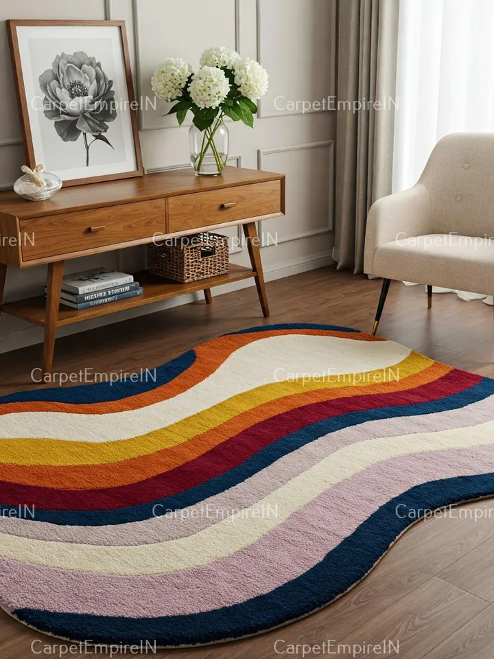 8x10 Irregular-Shaped Rug | Hand-Tufted 100% Wool Handmade Layered Area Rug | Carpet for Home, Bedroom, Living Room, Kids' Room, Custom Rug.