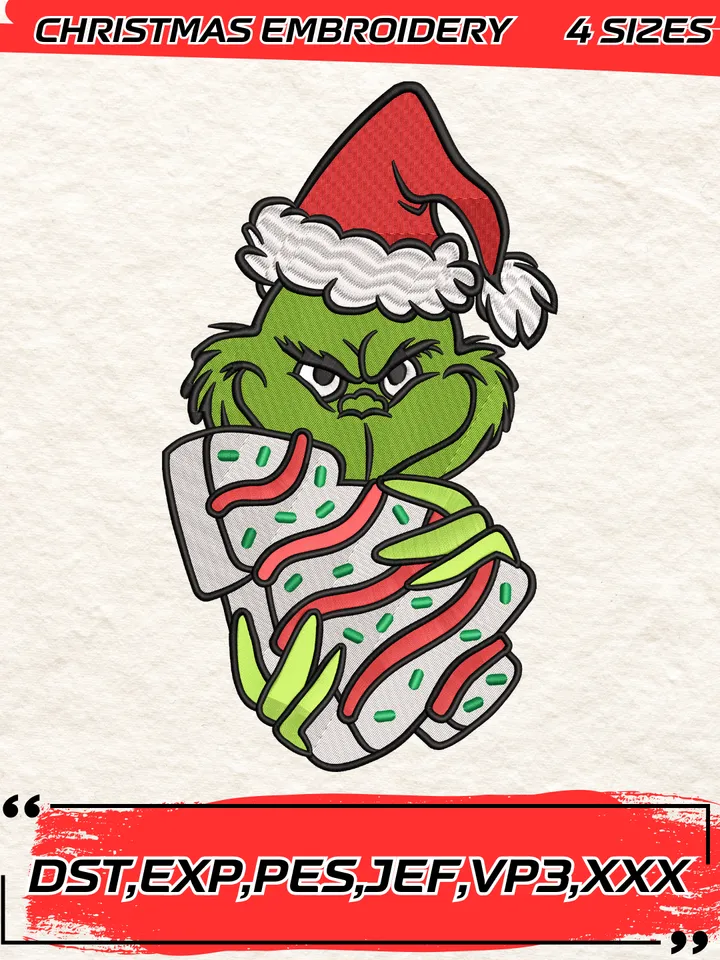 Grinch Holding Christmas Tree Cookie Embroidery Design,Christmas Embroidery Design,4 Sizes,Digital Download