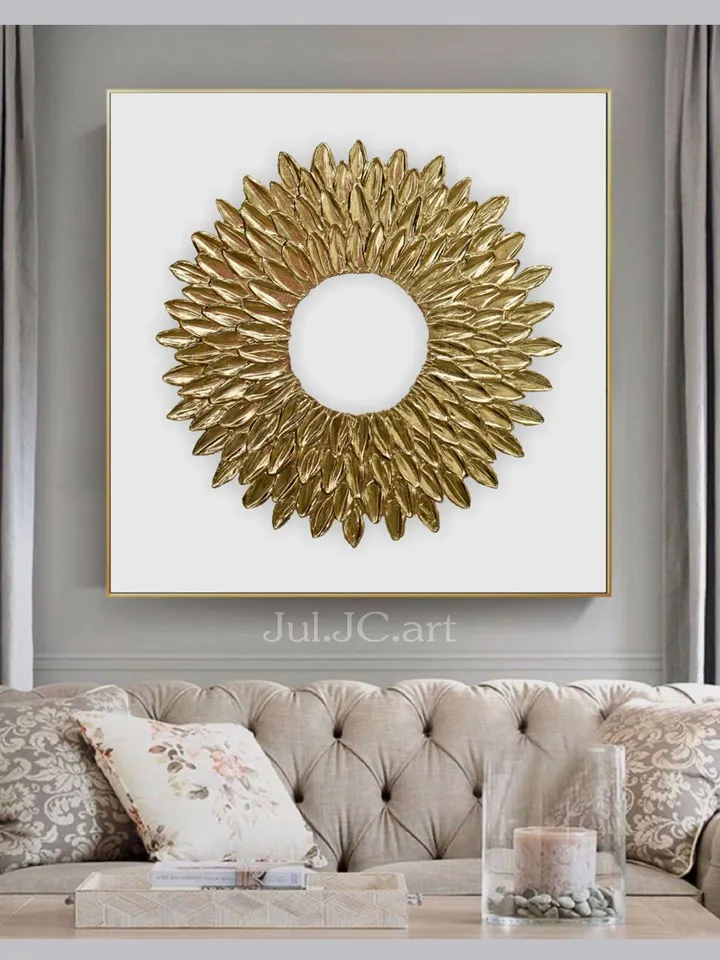 Gold and White Abstract Wall Art Modern Original Painting | Gold Petals Textured artwork Golden modern wall decor