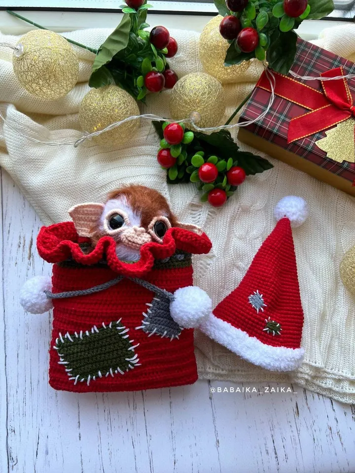 PDF Crochet Christmas Gizmo the Mogwai Pattern Gremlin Pattern Xmas Crochet Pattern, Amigurumi Xmas Christmas Bag Pattern Crochet Christmas