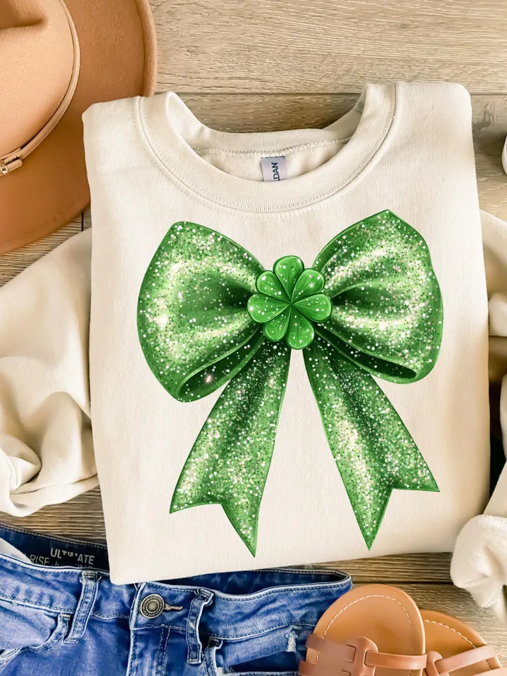 St. Patrick’s Day Bow png, St Patricks Coquette PNG, Coquette PNG, Glitter Faux Disco png, St Patrick's Day png, Shiny Irish png, Shamrock