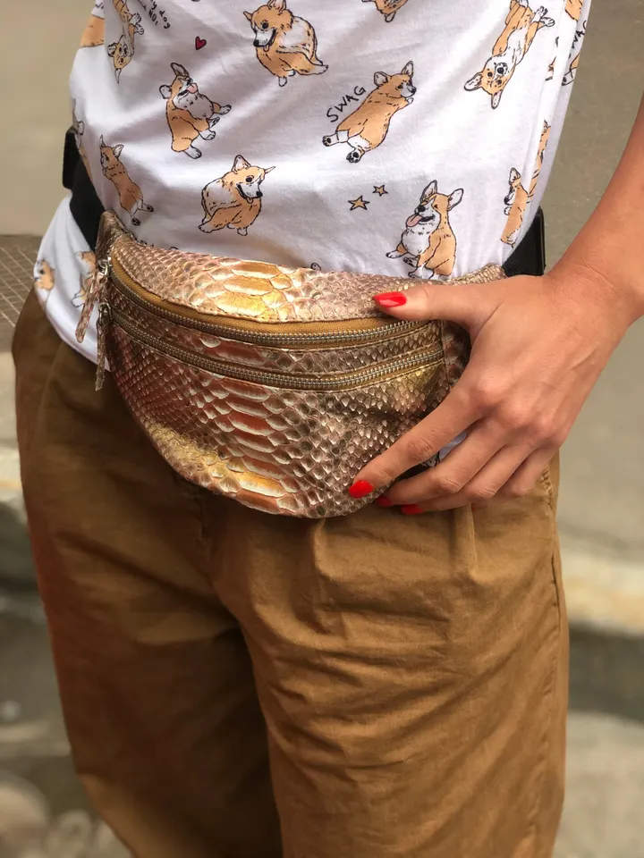 Genuine Python Skin Fanny Pack Bronze Color | Leather Belt Bag | Summer Bags | Unisex Fanny Pack | Exotic Leather Bags | Snake Print Bag
