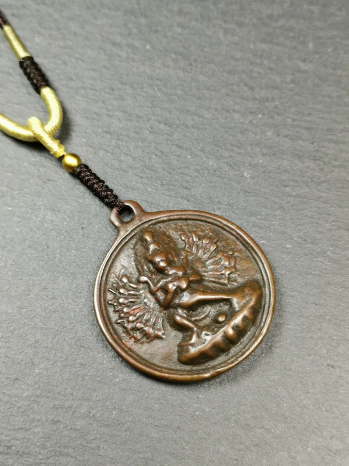 Gandhanra Antique Tibetan Thokcha Amulet,Chakrasamvara with Vajravarahi Badge, Buddhist Protector Deity Pendant,1.3"