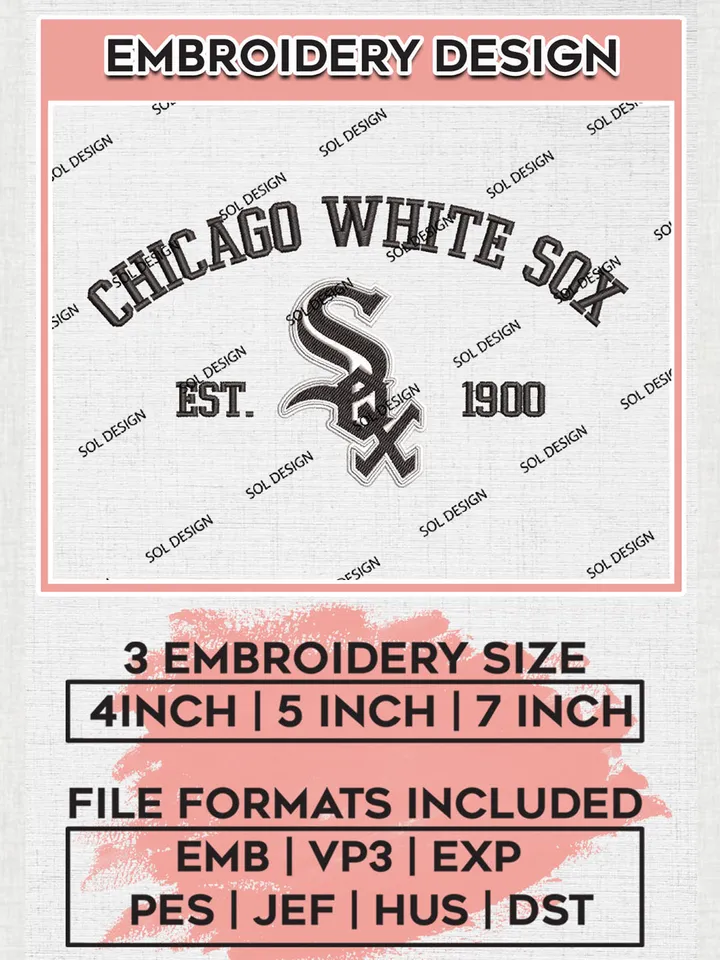 MLB Chicago White Sox Team Est Logo Embroidery Design, MLB Team Embroidery files, Chicago White Sox Baseball Team, White Sox Team, Digital Download