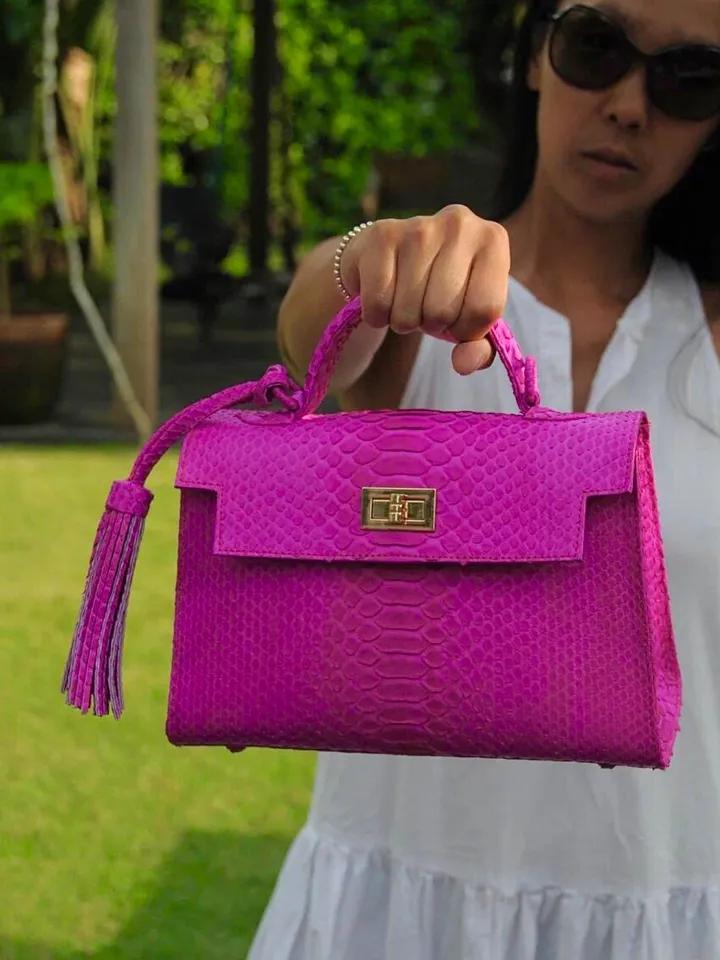 Top handle hot pink classy genuine python skin bag | exotic leather bags | Elegant women purse | snake skin bag | designer leather bag